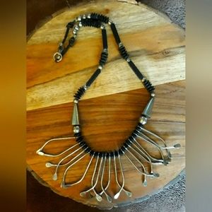 Handmade Vintage Metal and Wood Statement Necklace